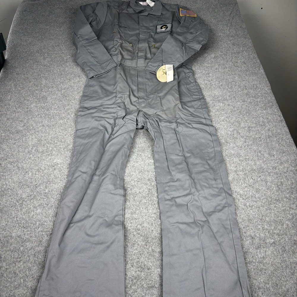 Walls Coveralls Mens 42 Tall Gray Grey Wolf USA Flag Mechanic Workwear VTG Work